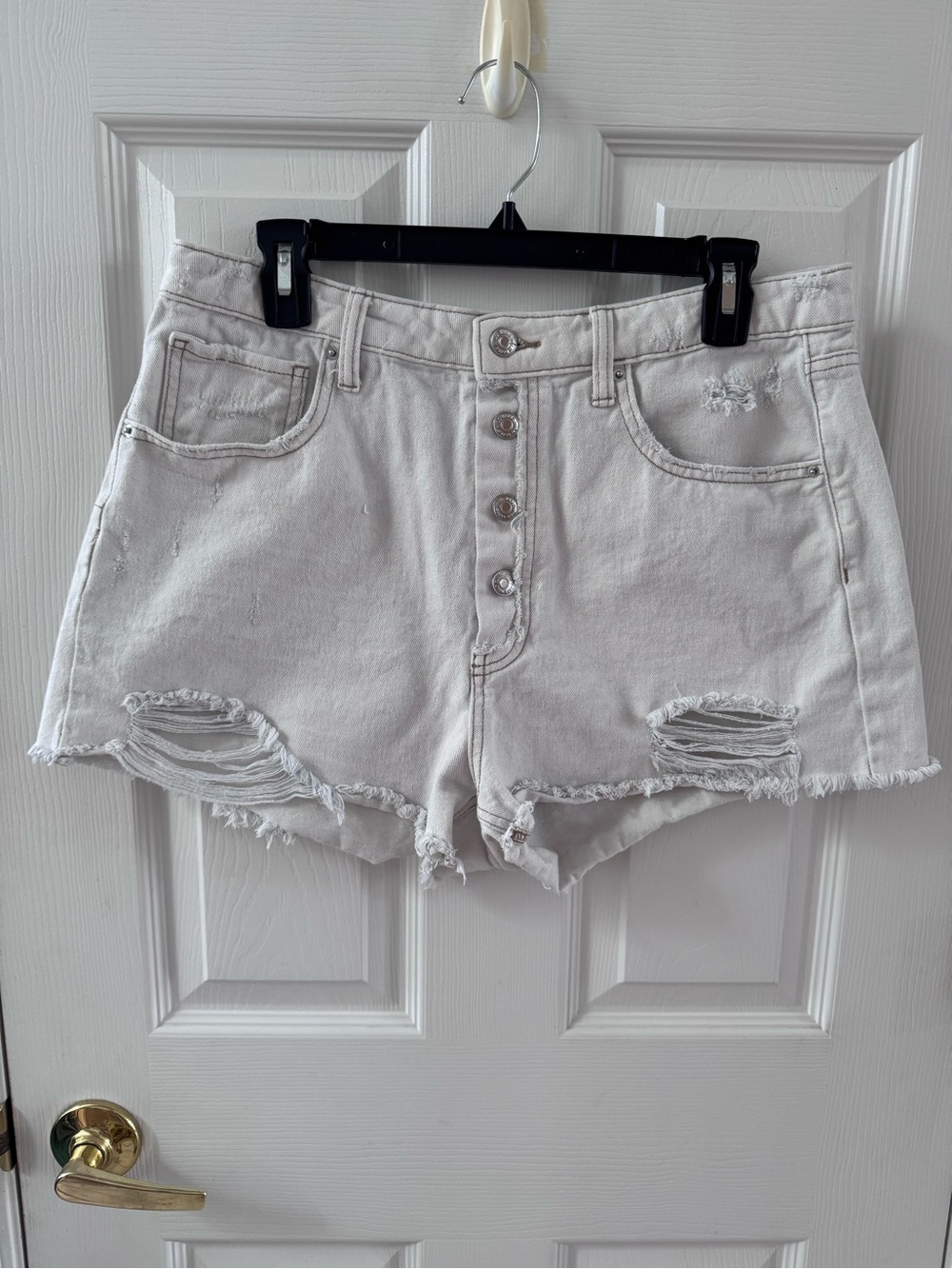 wild fable White Distressed Button-Front Denim Shorts